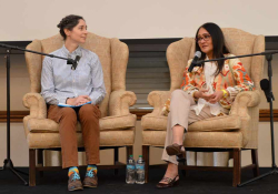 A photograph of Ananda Devi and Julie-Françoise Tolliver