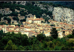 A photograph of a town built up on a mountainside