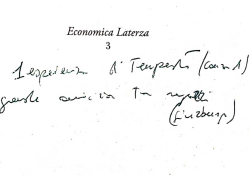 Handwritten notes over typeset text that reads Economica Laterza