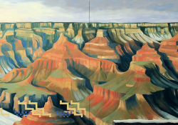 An oil painting of mesas and bluffs