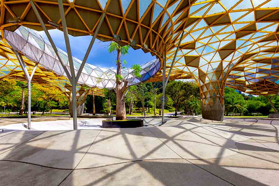 A fantastical pavilion in an outside garden